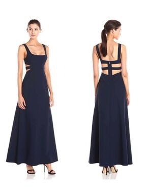 Jill Stuart Navy Square-Neck Cutout A-Line Gown